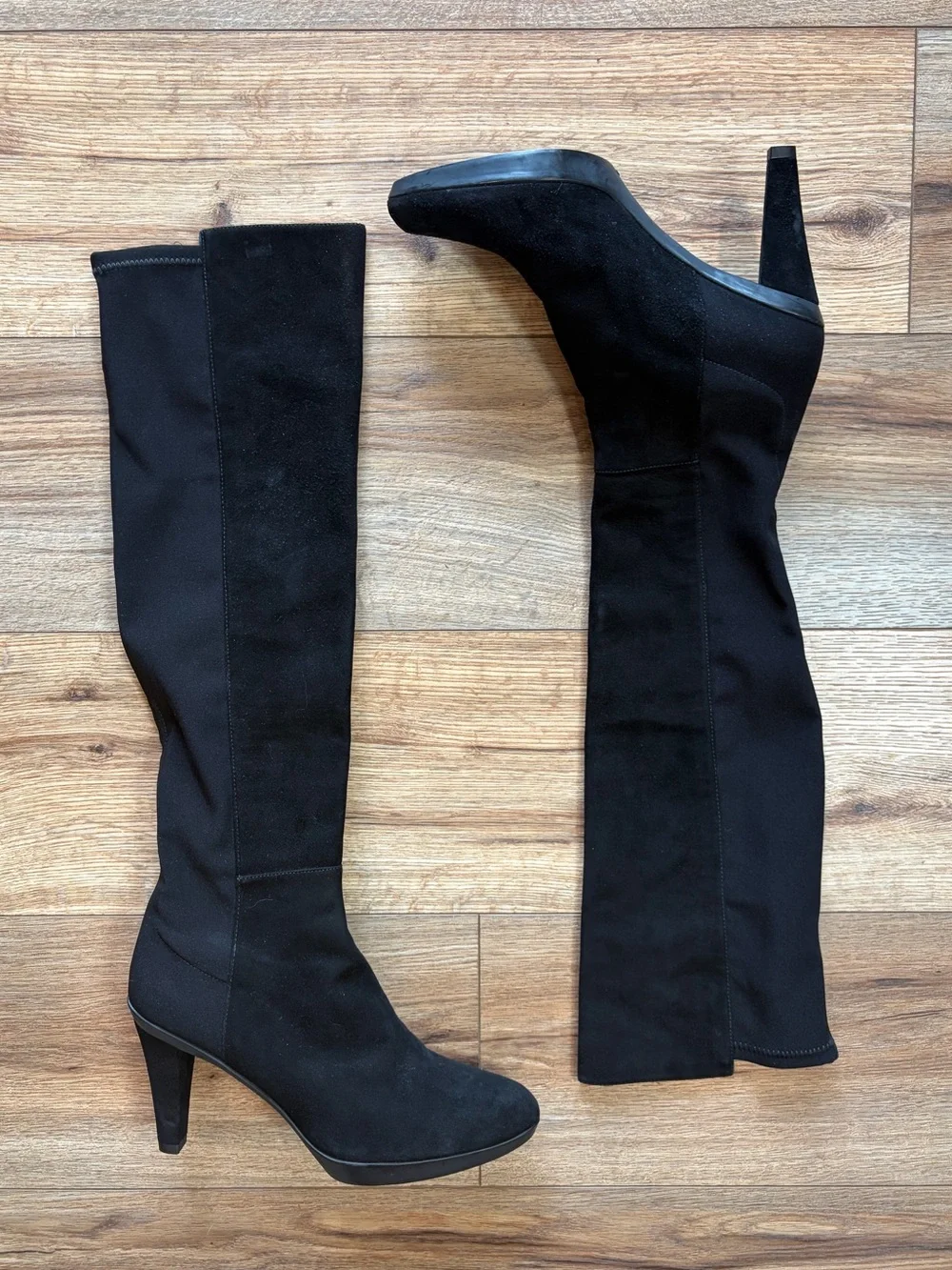 Stuart Weitzman black gothic blockette over-the-knee stretch boots